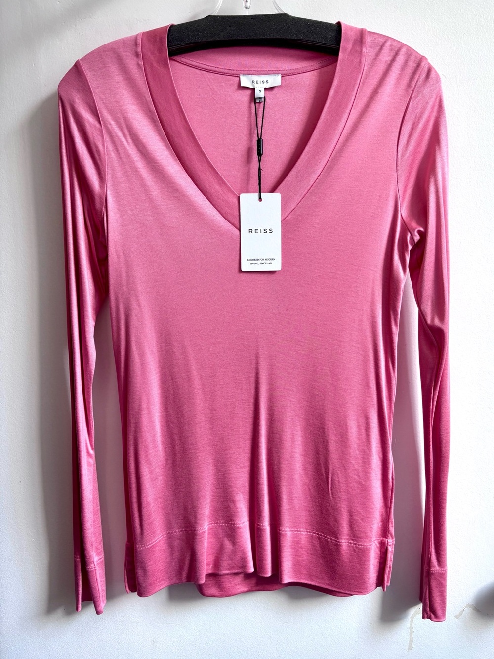 Reiss Pink V-Neck Long Sleeve Top - NWT